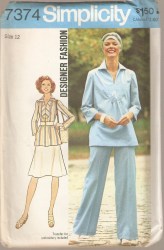 7374 SIMPLICITY 1976 DESIGNER COLLAR TOP, SKIRT, PANTS PATTERN 10 @ TRANSFER